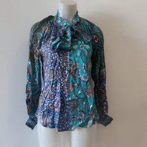 NWT Womens Hale Bob Addison Twill Scarf Neck Tie Neck Tea Color Top S